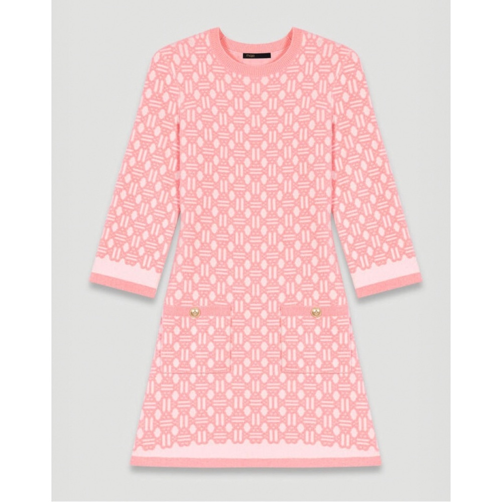 Maje Roadina Jacquard Knit Mini Dress In Pink NWT - Picture 5 of 12